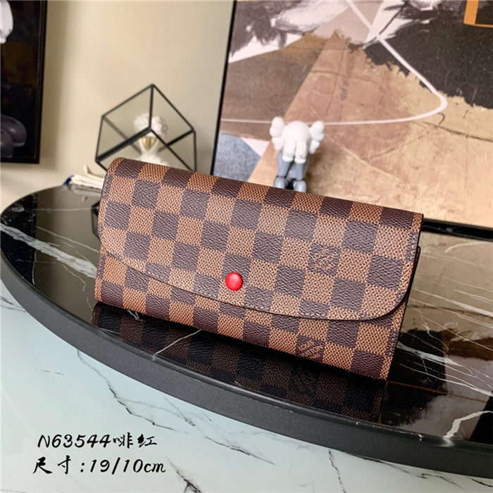 Louis Vuitton Emilie Wallet Damier Ebene Red High