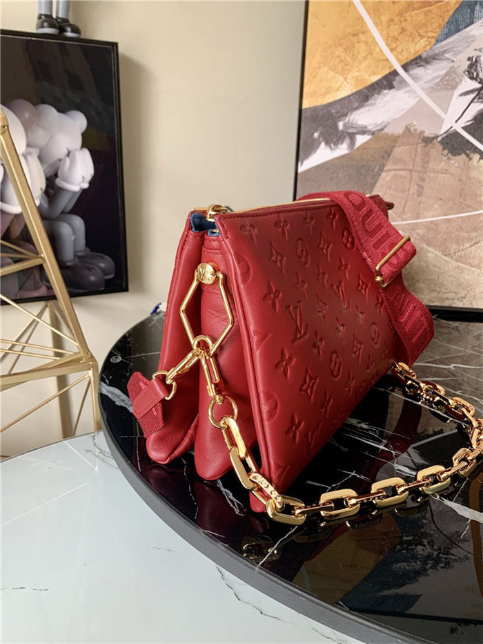 Louis Vuitton COUSSIN PM Monogram-embossed puffy lambskin Red M57790 High