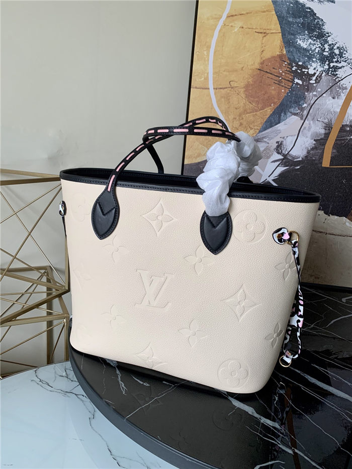 Louis Vuitton NEVERFULL MM Embossed supple grained cowhide leather Cream M58525 High