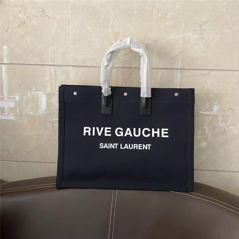 RIVE GAUCHE TOTE BAG IN LINEN AND LEATHER High