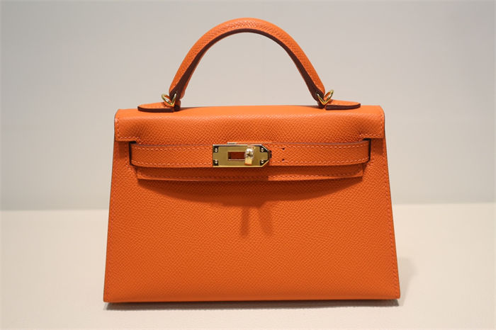 Hermes Kelly Mini II Bag Epsom Leather WAX Silver/Gold Metal Orange High