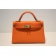 Hermes Kelly Mini II Bag Epsom Leather WAX Silver/Gold Metal Orange High