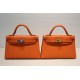 Hermes Kelly Mini II Bag Epsom Leather WAX Silver/Gold Metal Orange High