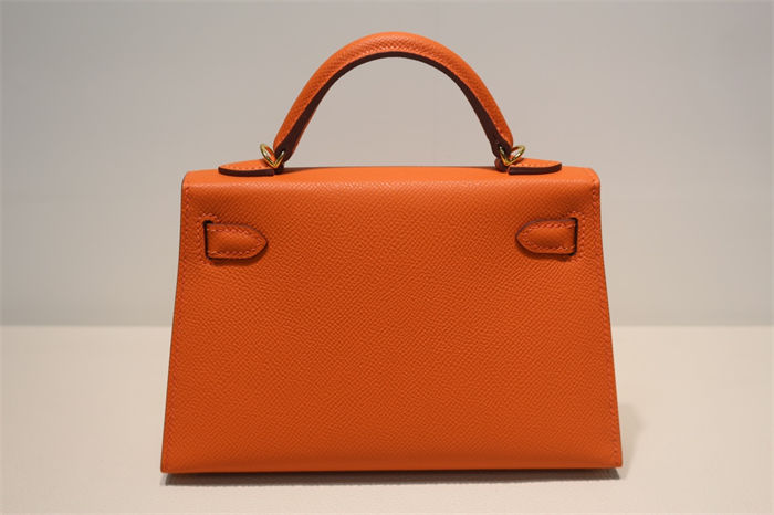 Hermes Kelly Mini II Bag Epsom Leather WAX Silver/Gold Metal Orange High