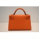 Hermes Kelly Mini II Bag Epsom Leather WAX Silver/Gold Metal Orange High