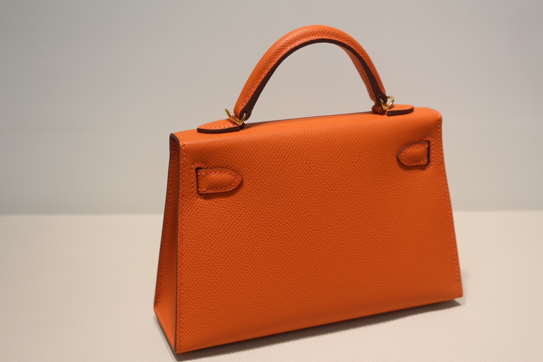 Hermes Kelly Mini II Bag Epsom Leather WAX Silver/Gold Metal Orange High