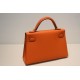 Hermes Kelly Mini II Bag Epsom Leather WAX Silver/Gold Metal Orange High