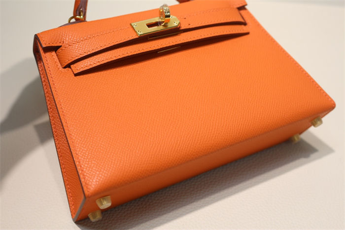 Hermes Kelly Mini II Bag Epsom Leather WAX Silver/Gold Metal Orange High