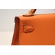 Hermes Kelly Mini II Bag Epsom Leather WAX Silver/Gold Metal Orange High