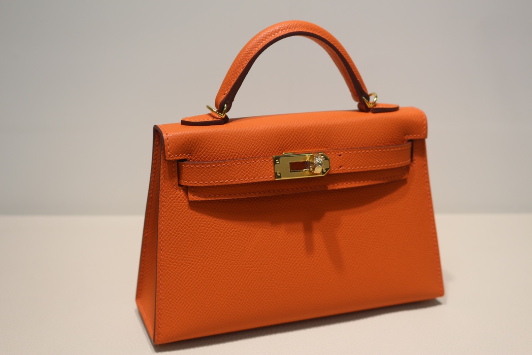 Hermes Kelly Mini II Bag Epsom Leather WAX Silver/Gold Metal Orange High