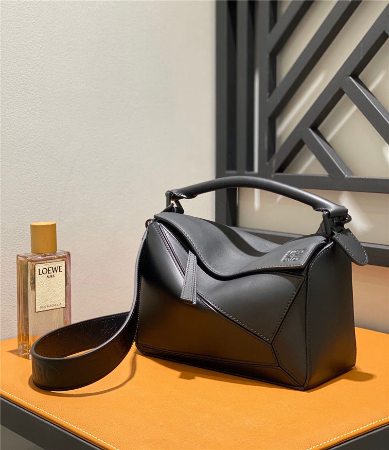 Small Puzzle bag in satin calfskin Black High