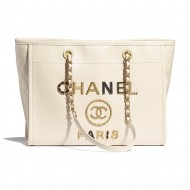 SHOPPING BAG Shiny Calfskin Crystal Pearls Strass Enamel Gold-Tone & Ruthenium-Finish Metal Ecru High