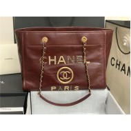 SHOPPING BAG Shiny Calfskin Crystal Pearls Strass Enamel Gold-Tone & Ruthenium-Finish Metal Burgundy High