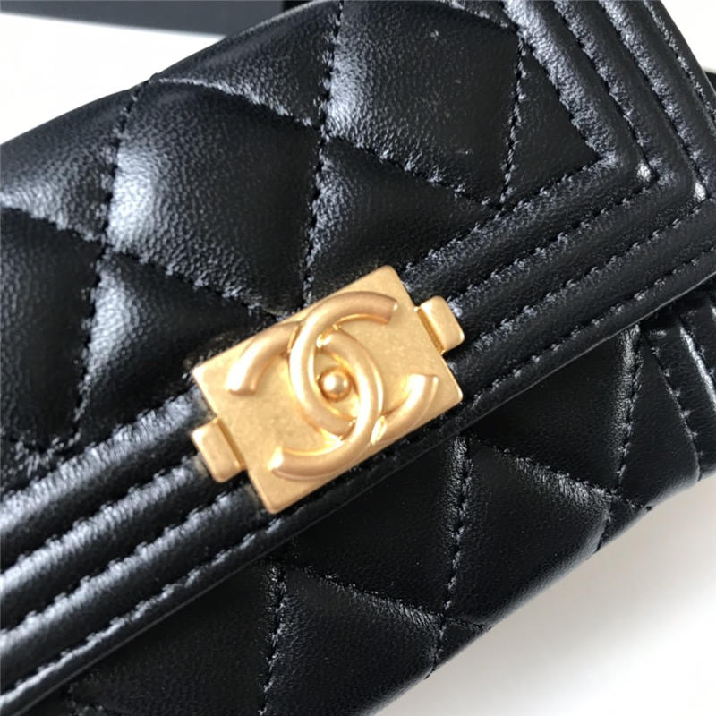 BOY Chanel CARD HOLDER Lambskin & Gold-Tone Metal Black High