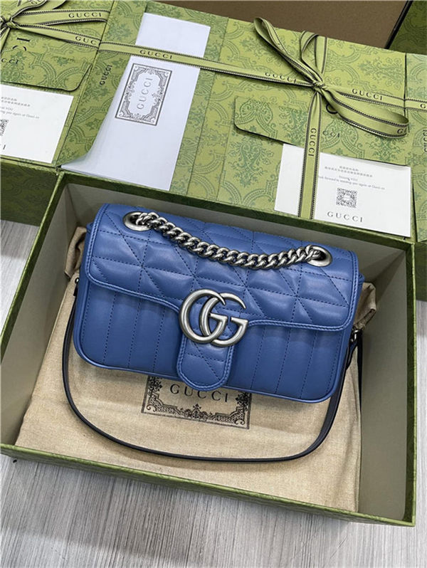 GG Marmont mini New matelassé shoulder bag 446744 Blue High