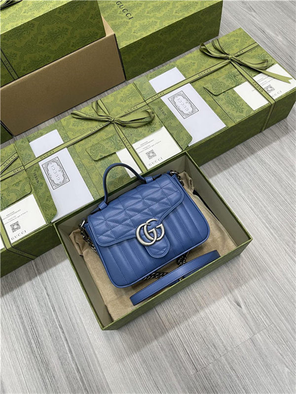 GG Marmont mini top handle bag New 583571 Blue High