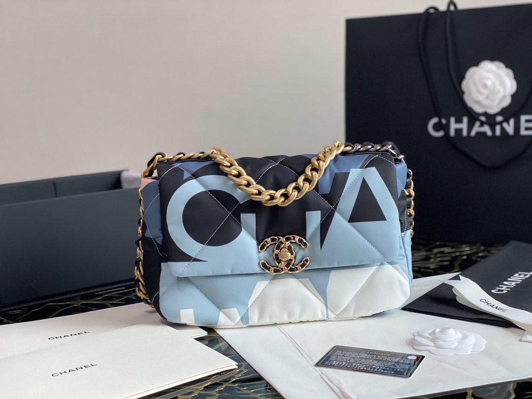 Chanel 19 Flap Bag Printed Silk High