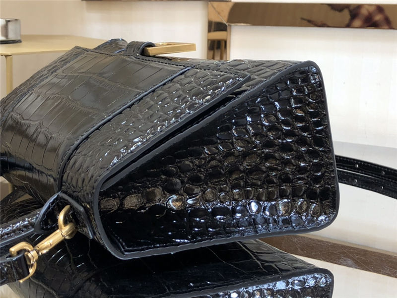 WOMEN'S HOURGLASS SMALL TOP HANDLE BAG Crocodile Black High