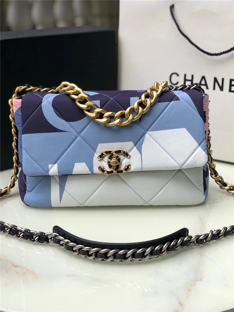 Large Chanel 19 Flap Bag Printed Silk High