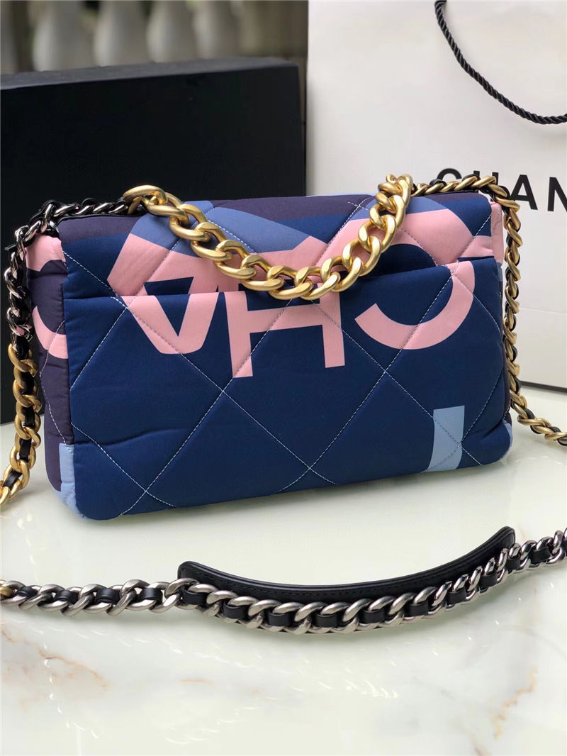 Large Chanel 19 Flap Bag Printed Silk High