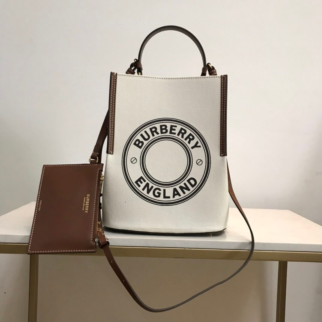 Small Logo Graphic Cotton Canvas Peggy Bucket Bag High