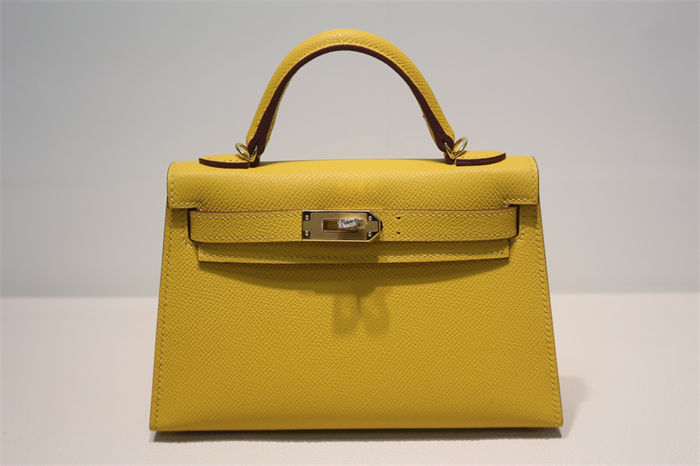 Hermes Kelly Mini II Bag Epsom Leather WAX Silver/Gold Metal Jaune Ambre High