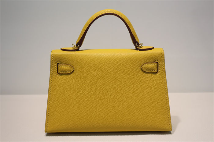 Hermes Kelly Mini II Bag Epsom Leather WAX Silver/Gold Metal Jaune Ambre High