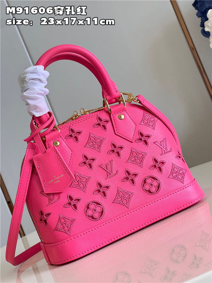 Louis Vuitton Alma BB Bag Calfskin Monogram Embroidrey M22878 Fuchsia High