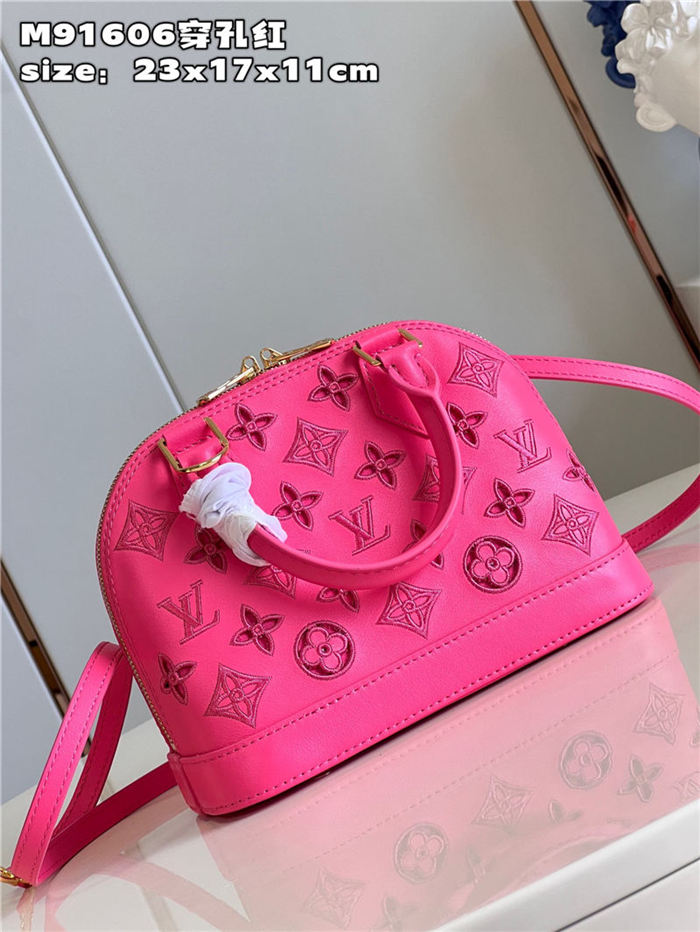 Louis Vuitton Alma BB Bag Calfskin Monogram Embroidrey M22878 Fuchsia High