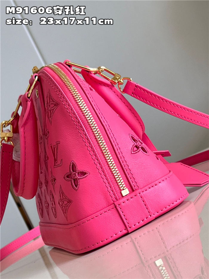 Louis Vuitton Alma BB Bag Calfskin Monogram Embroidrey M22878 Fuchsia High