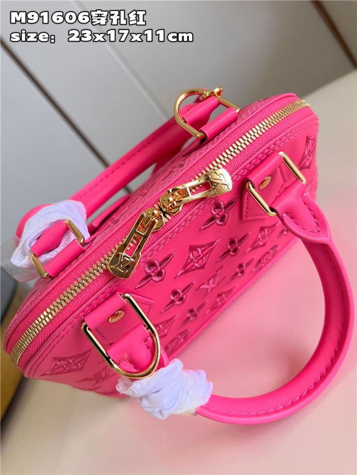 Louis Vuitton Alma BB Bag Calfskin Monogram Embroidrey M22878 Fuchsia High