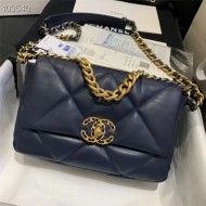 Chanel 19 Flap Bag Goatskin/Lambskin Navy High