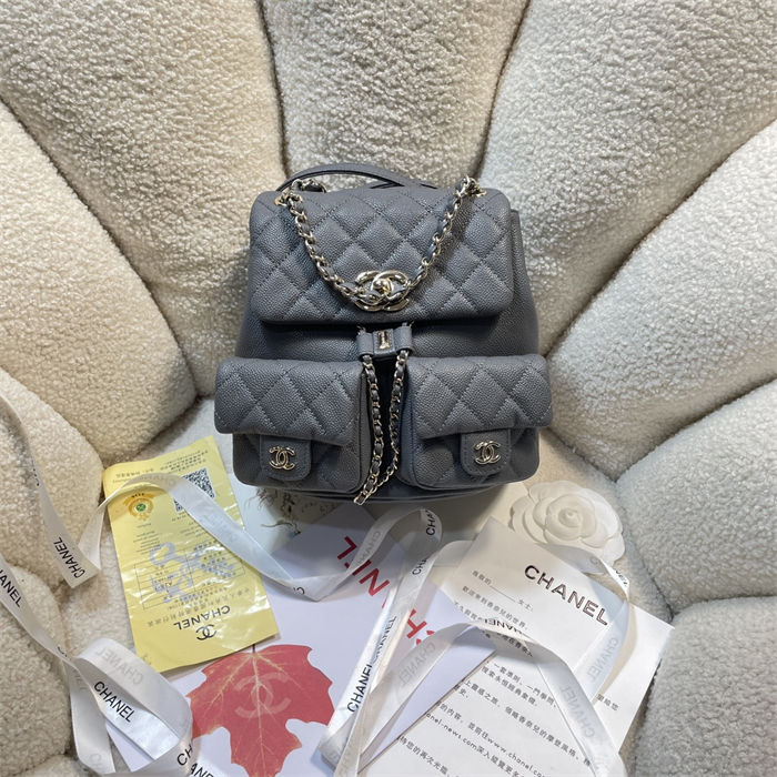 Chanel BACKPACK AS3860 Grained Shiny Calfskin & Gold-Tone Metal Grey A