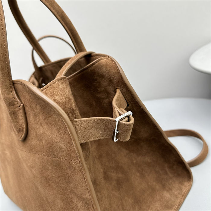 The Row Soft Margaux 12 Bag in Suede Caramel High