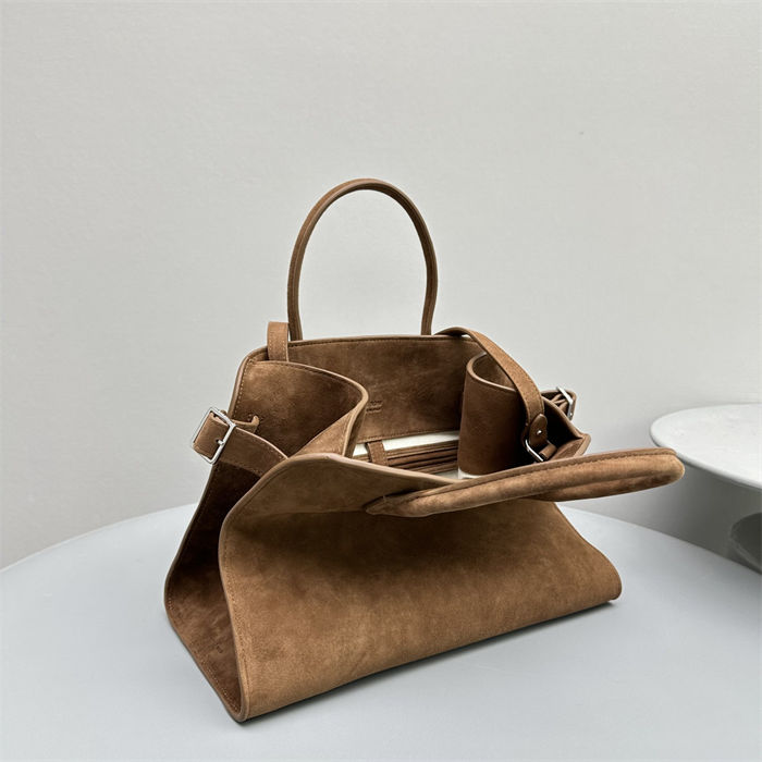 The Row Soft Margaux 12 Bag in Suede Caramel High