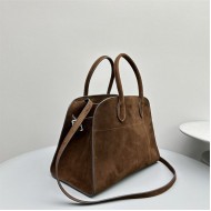 The Row Soft Margaux 12 Bag in Suede Brown High