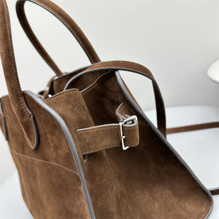 The Row Soft Margaux 12 Bag in Suede Brown High