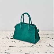 The Row Soft Margaux 12 Bag in Suede Green High