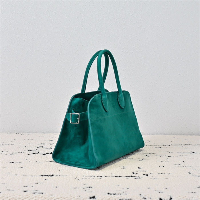 The Row Soft Margaux 12 Bag in Suede Green High