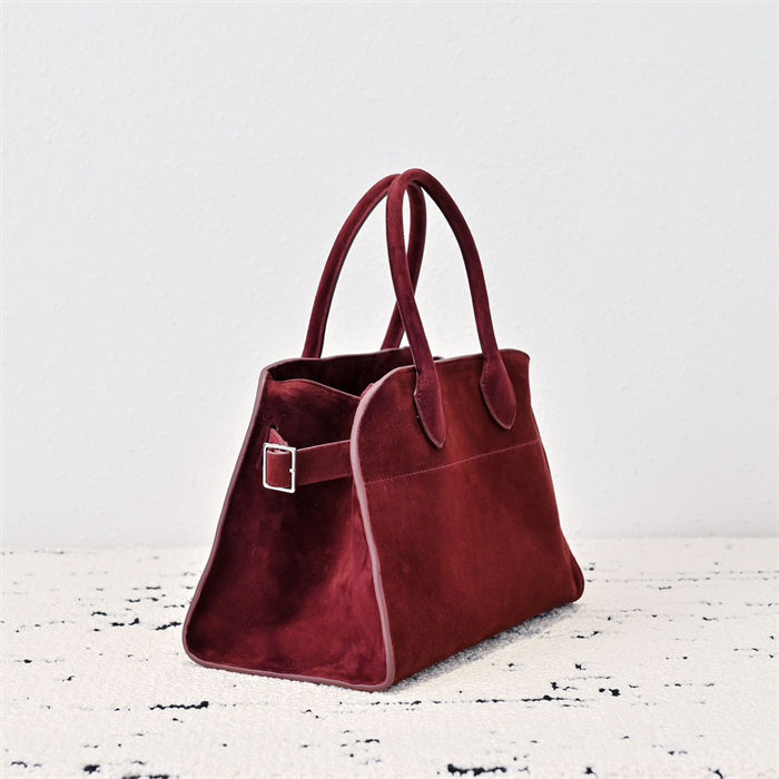 The Row Soft Margaux 12 Bag in Suede Burgundy High