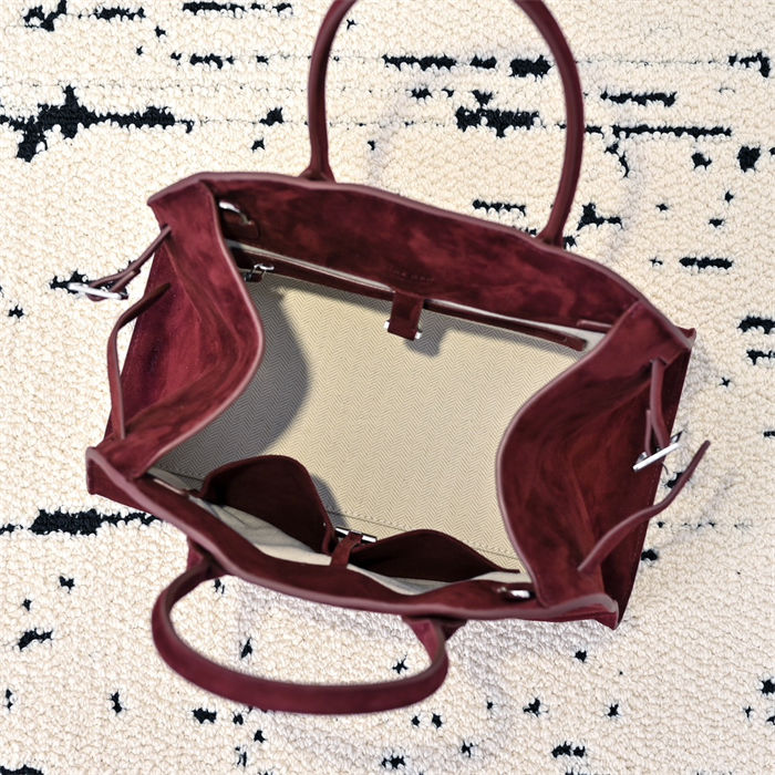 The Row Soft Margaux 12 Bag in Suede Burgundy High