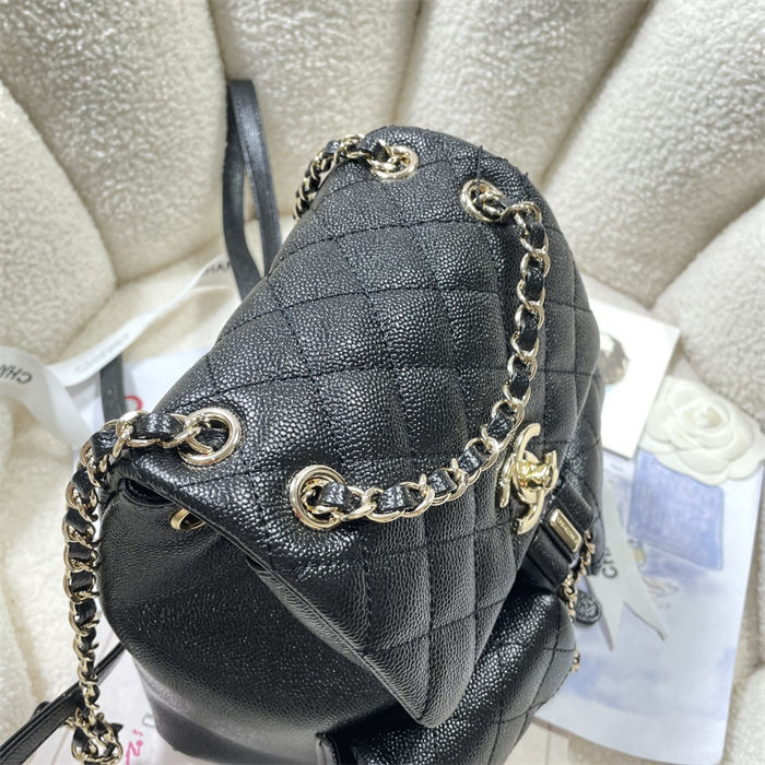 Chanel BACKPACK AS3860 Grained Shiny Calfskin & Gold-Tone Metal Black A