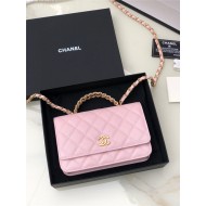 Chanel WALLET ON CHAIN AP2804 Grained Shiny Calfskin & Gold-Tone Metal Pink A