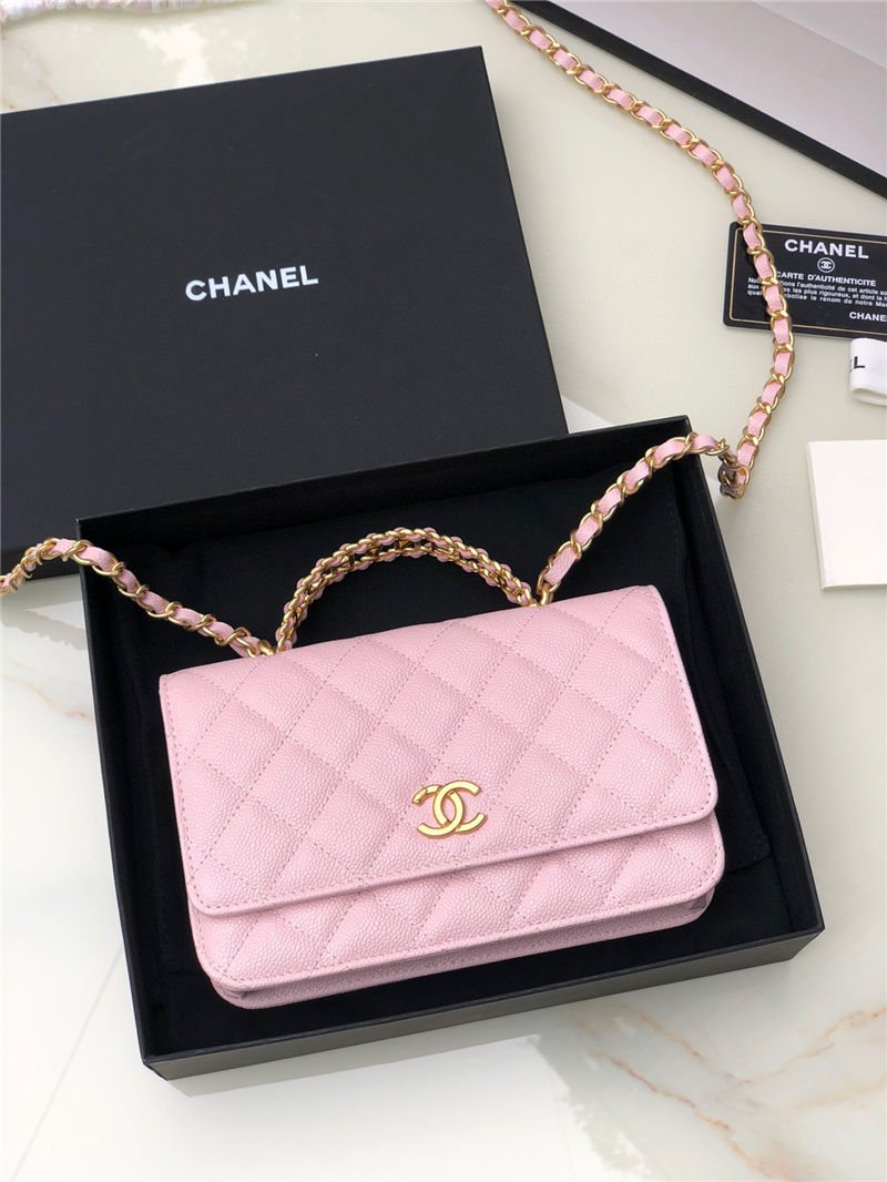 Chanel WALLET ON CHAIN AP2804 Grained Shiny Calfskin & Gold-Tone Metal Pink A