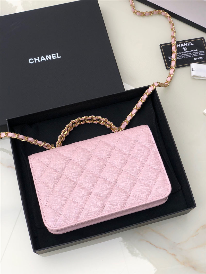 Chanel WALLET ON CHAIN AP2804 Grained Shiny Calfskin & Gold-Tone Metal Pink A