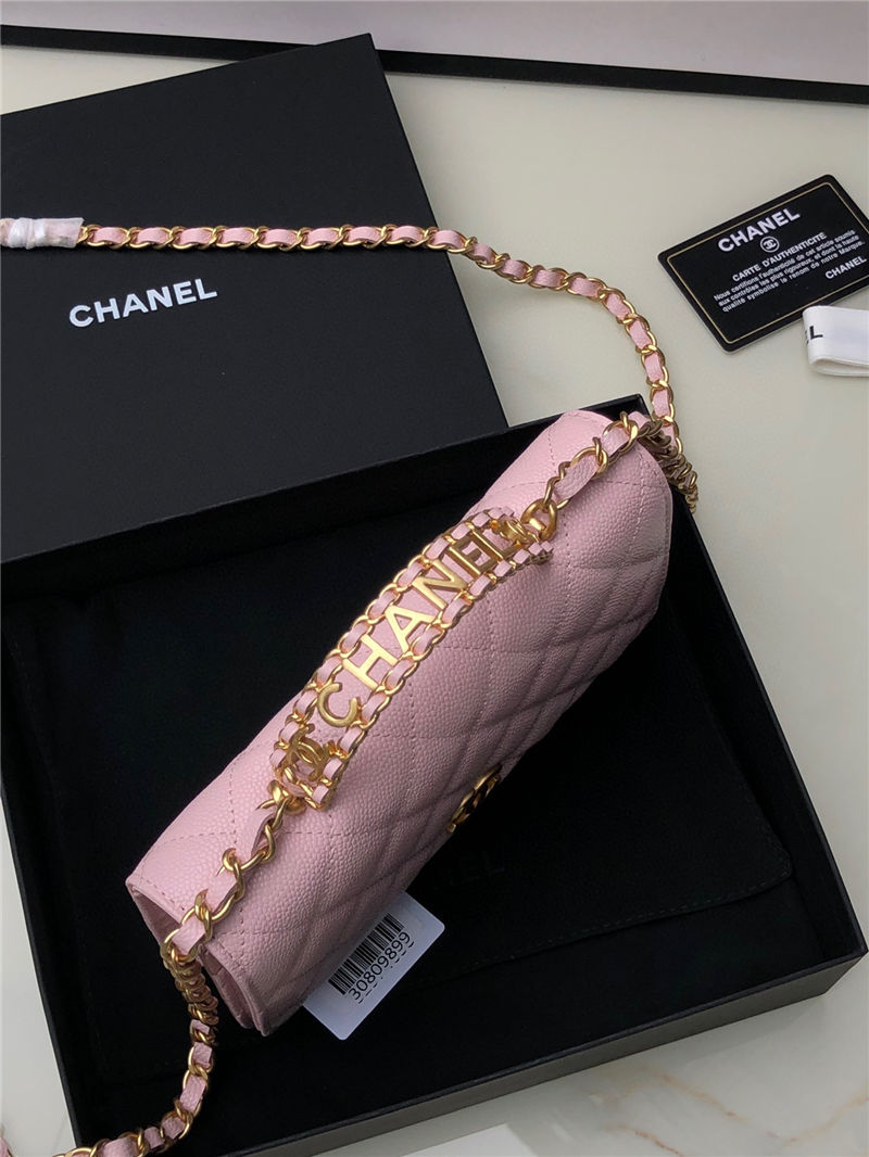 Chanel WALLET ON CHAIN AP2804 Grained Shiny Calfskin & Gold-Tone Metal Pink A