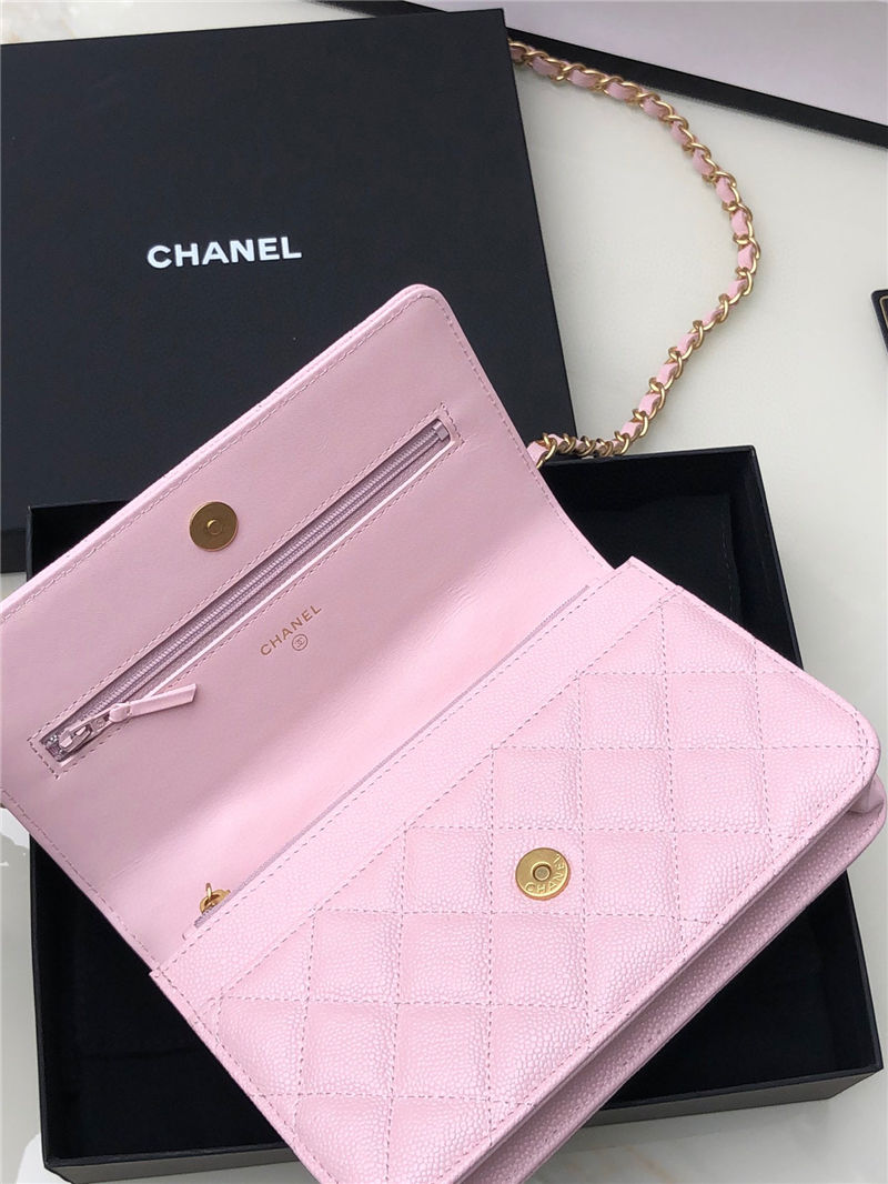 Chanel WALLET ON CHAIN AP2804 Grained Shiny Calfskin & Gold-Tone Metal Pink A