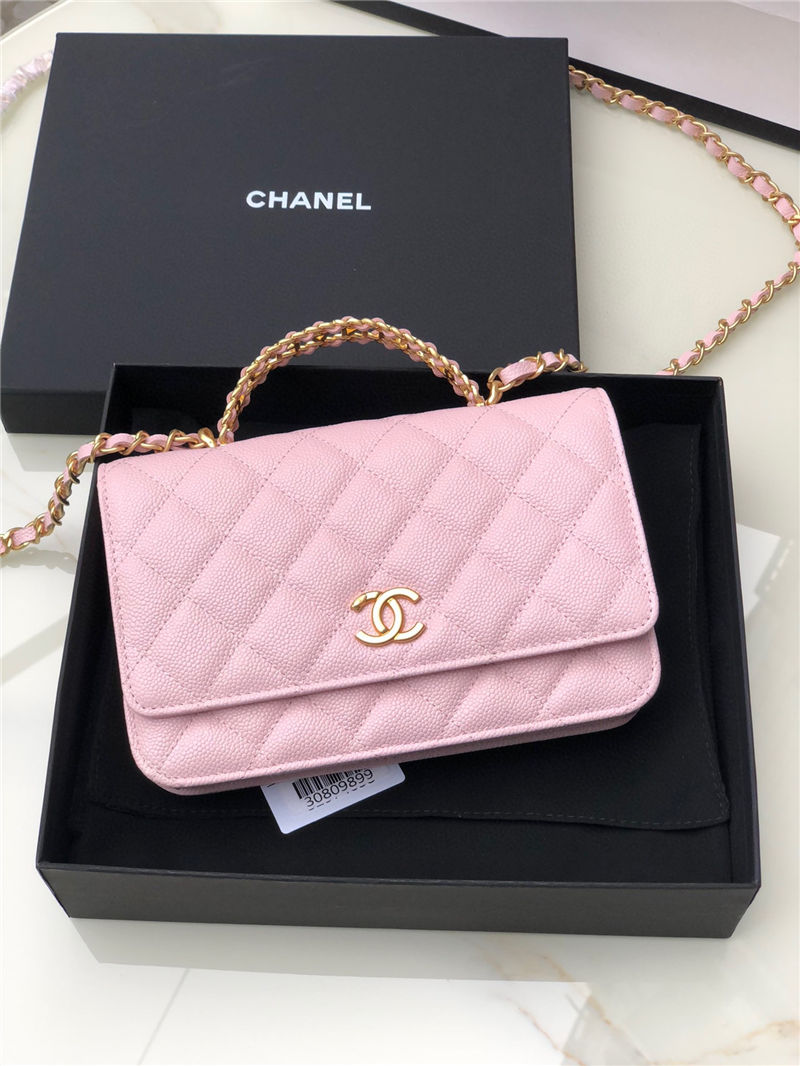 Chanel WALLET ON CHAIN AP2804 Grained Shiny Calfskin & Gold-Tone Metal Pink A