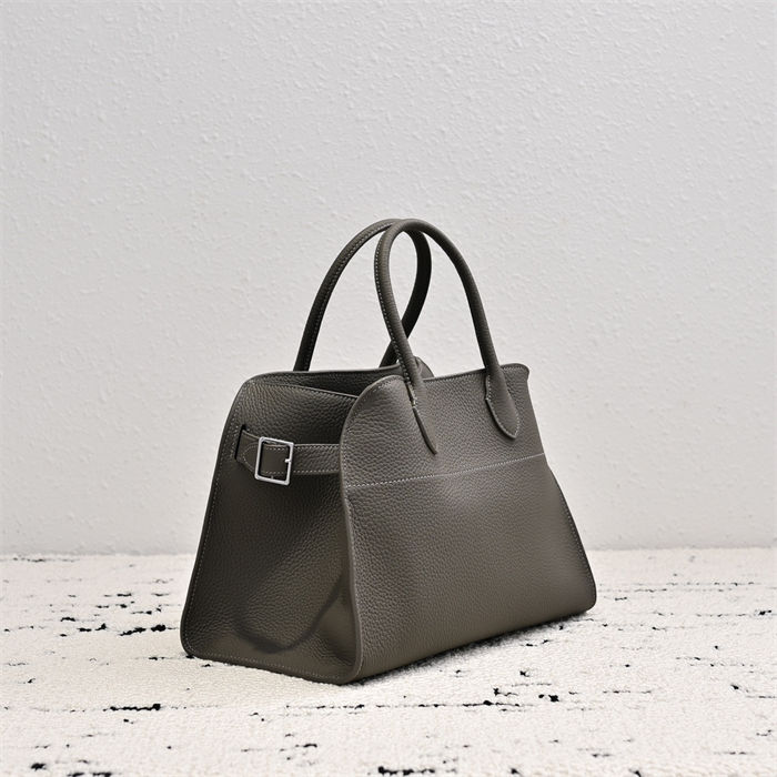 The Row Soft Margaux 12 Bag in Grained Leather Etoupe High