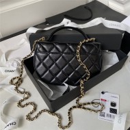 Chanel FLAP BAG With Top Handle AP3367 Shiny Aged Calfskin & Gold-Tone Metal Black High